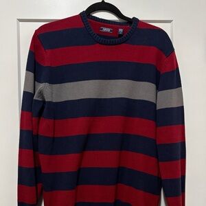 Izod Men's Crewneck Sweater - Red, Blue, and Gray Stripes